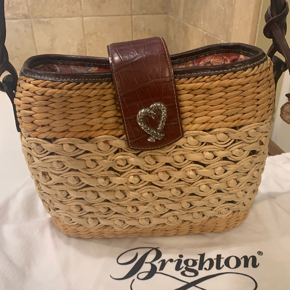 Brighton Sadie Straw/Brown Leather Handbag